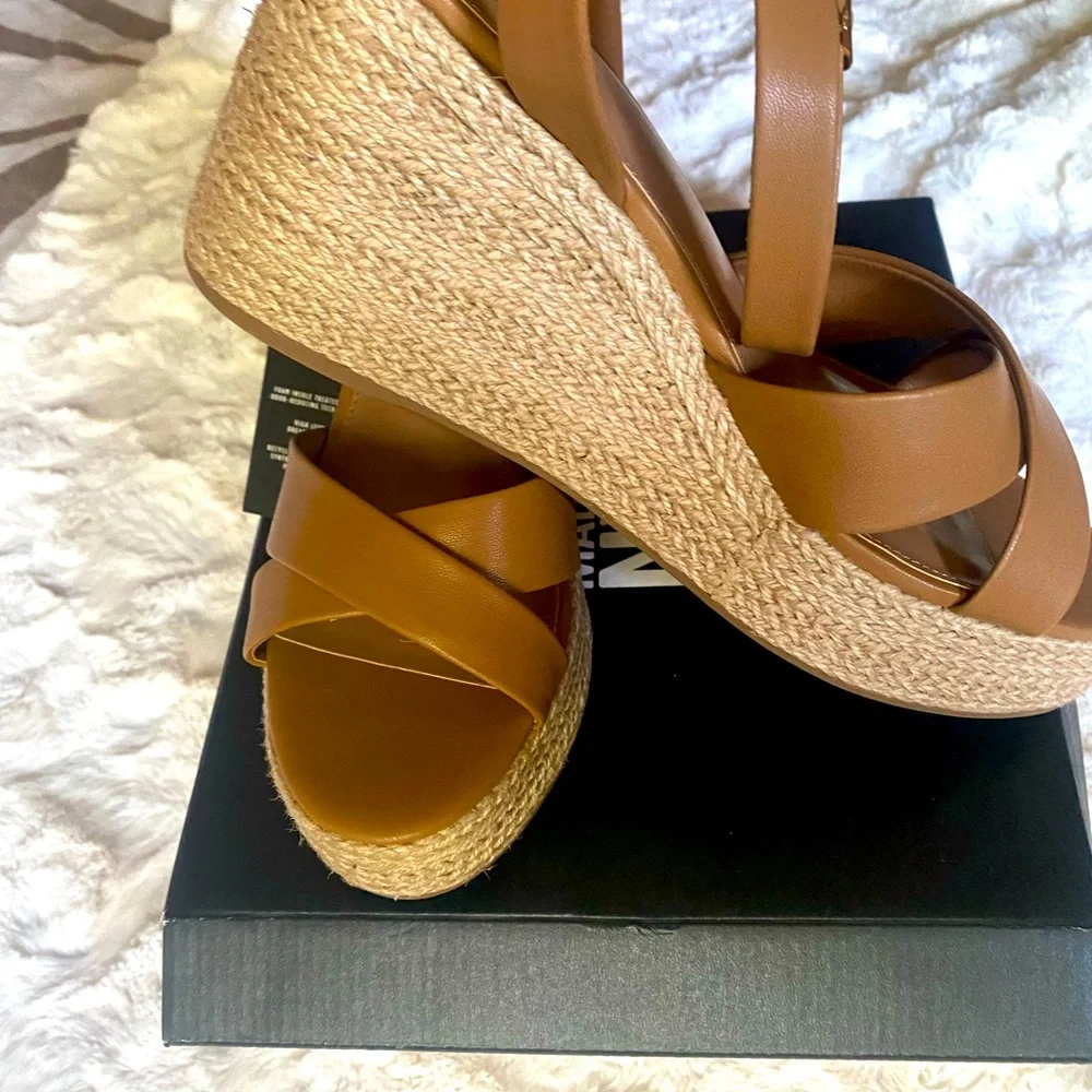 Women’s Tan Wedge Sandals with Ankle Strap